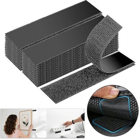 Bandes adhésives double face auto-agrippantes, résistantes et imperméables, réutilisables, pour la fixation murale de cadres photo et la décoration murale (50 paires) (1/5)