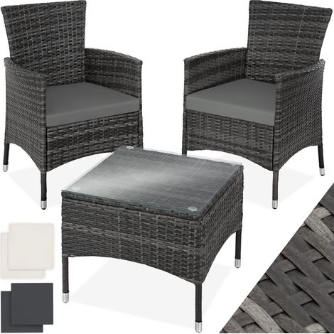 Salon de jardin 2 pers. résine tressée acier anti-UV sets housses gris (1/7)