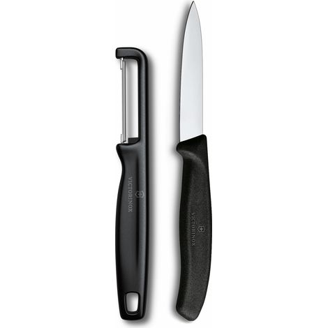 Victorinox Swiss Classic Set di coltelli per verdure con pelapatate, per verdura e frutta, 2 pezzi, Lama extra affilata, Nero (1/3)