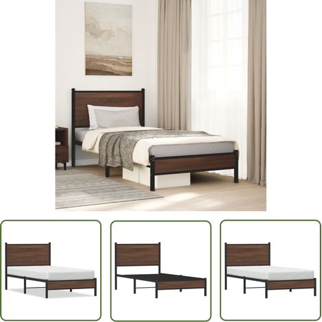 The Living Store Cadre de lit en métal sans matelas chêne marron 80x200 cm - Cadre De Lit - Lit Double - Lit En Métal - Lit Moderne - Literie (1/5)