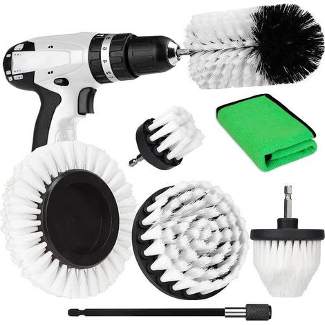 7pcs Brosses Nettoyage pour Perceuse Visseuse à Poils Souples Blancs. Brosses à Nettoyer Salle de Bains, Douche, Cuisine, Céramique. (1/4)