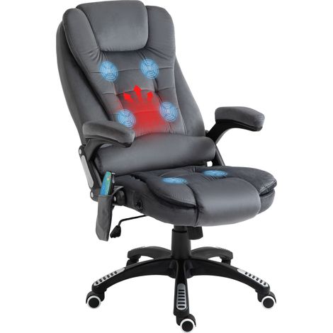 Massage Recliner Chair Heated Office Chair Six Massage Points Velvet-Feel Fabric 360° Swivel Wheels Grey (1/5)