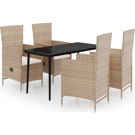 Maison Exclusive - 5-tlg. Garten-Essgruppe mit Kissen Beige