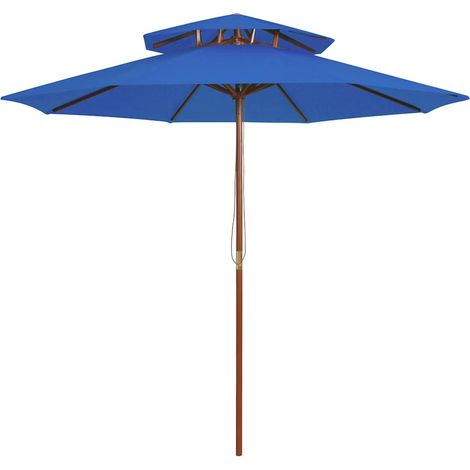 Parasol double avec mât - Parasol de Jardin Parasol déporté en bois Bleu 270 cm BV561220 - BonneVie (1/5)
