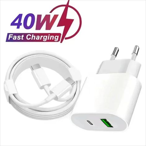 Chargeur rapide PD 35 W pour iPhone 13 Pro, 14 Plus, 11, 12 mini, XS Max, XR, X et iPad Air. Câble de charge rapide USB-C de 1 m. (1/5)