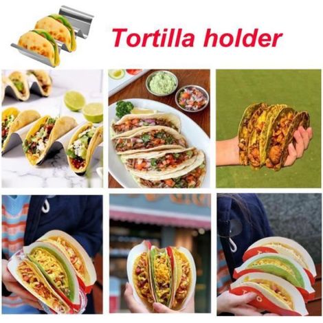 Lot de 6 supports à tacos en acier inoxydable 304 - Pour les fêtes de famille, les pique-niques, les tacos, les hot-dogs, yd (1/4)