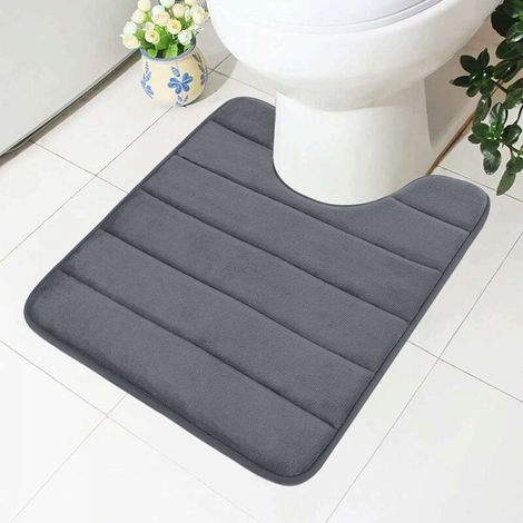 1PC Non-Slip Memory Foam Toilet Mat with Cutout 40 x 50 cm, Absorbent, Washable for WC, Dark Grey (1/4)