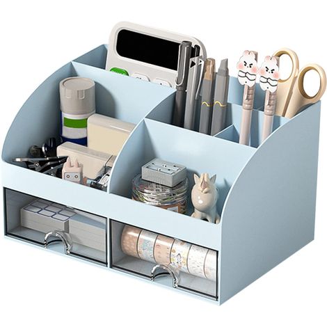 Organiseur de bureau pour enfants, avec 6 compartiments et 2 tiroirs transparents, support pour cartes de visite (1/5)