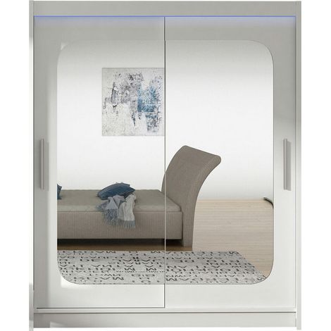 Armario Closico Camera XII, Blanco, 200x150x58cm, Puertas de armario: Correderas, Número de estantes: 5, LED