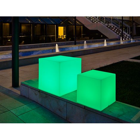 CUBY 53 cm Cubo de luz decorativo de alta resistencia. Carga solar y luz LED RGB. Fabricado en España