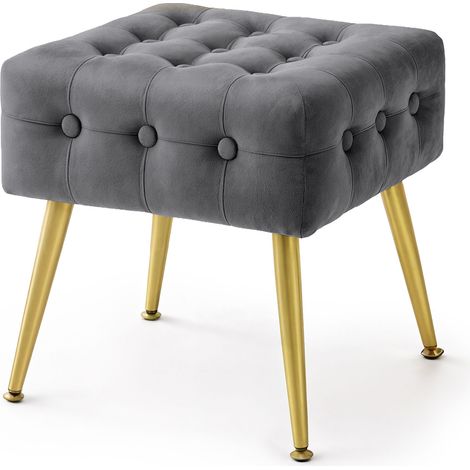Pouf sgabello in velluto trapuntato 40 cm QUADRA Grigio Scuro (1/5)