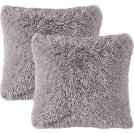 Housse coussin fausse fourrure 43x43 cm, douce moelleuse, canapé chambre voiture salon, lot de 2