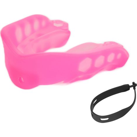 Protège-dents saveur fruitée adulte sports boxe basket, bande incluse, rose. (1/5)
