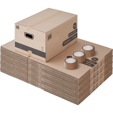 Pack and Move - Lot 50 Cartons Déménagement Stockage M - 60 x 40 x 30 cm - Poignées renforcées - 3 adhésifs offerts (1/5)
