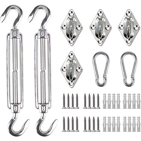 QAZQA Kit de matériel pour voiles d'ombrage - Kit d'installation de Pare-Soleil en Acier Inoxydable 316 - pour Installer des voiles d'ombrage rectangulaires pour terrasse, Jardin, 6mm