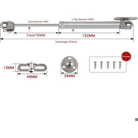 Lot de 4 Vérin gaz, 100N amortisseur, charnière porte, pour armoire cuisine, avec vis (1/5)