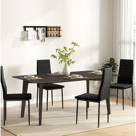 MEUBLIV Lote de 4 sillas de comedor negras de tela, sin reposabrazos, respaldo alto (1/5)