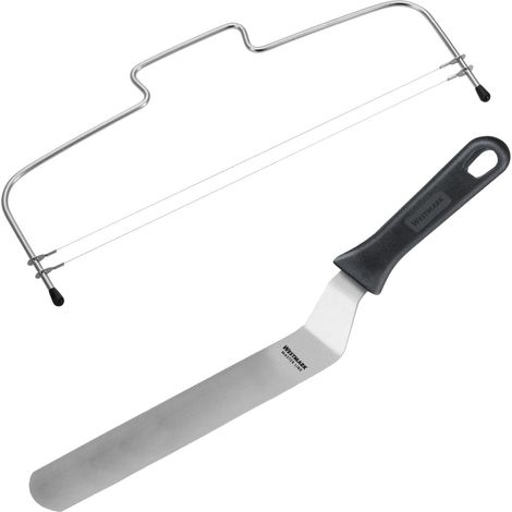 Westmark Taglia-torta con 2 fili da taglio seghettati + 1 paletta angolare, 39,5 cm, acciaio inox, lunghezza: 32 cm, simplex duo, argento/nero, 716022E9 (1/5)