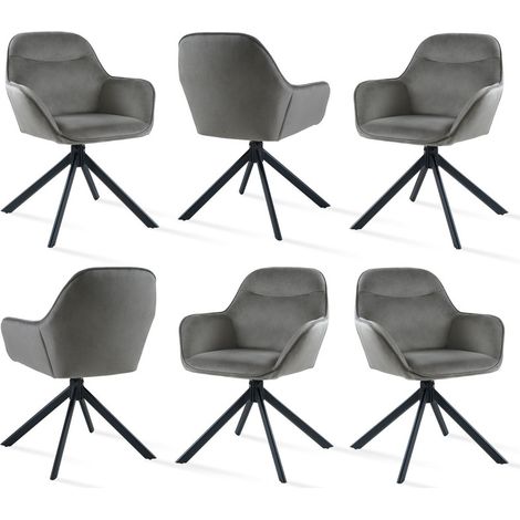 Goeurvant 360° Drehstühle mit weichem Sitz, eleganter, geschwungener Rückenlehne und ergonomischen Armlehnen, stilvoller Komfort für jedes Zimmer - 6er Set - Dunkelgrau