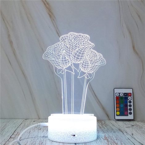 Lámpara de noche decorativa 3D con forma de rosa, efecto craquelado y atenuación, con control remoto. (1/4)