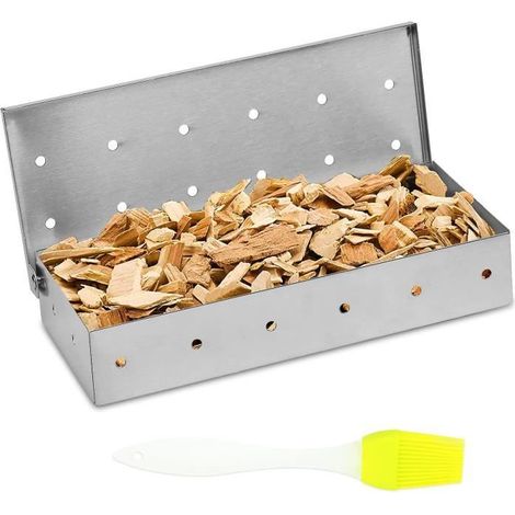 Boîte de fumoir en acier inoxydable, Boîte de fumoir universelle avec brosse silicone pour fumer Barbecue Restaurant Maison Camping (1/4)