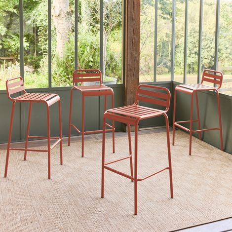 Lot de 4 chaises hautes de jardin acier. 4 places. terracotta. L 44 x P 41 x H 85cm (1/5)