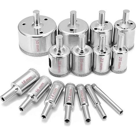 Diamantbohrer-Set, 15-teilig, 6–50 mm, Diamantbohrer aus Kohlenstoffstahl, Nassschnitt für Glas, Granit, Porzellan, Keramik und Marmor (1/5)