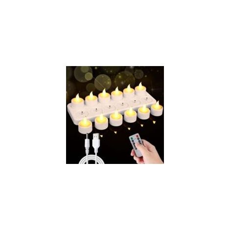 Candele LED ricaricabili con stazione di ricarica, set da 12 candele LED ricaricabili con telecomando e timer, fiamma tremolante, per camera da letto, matrimoni, Halloween, decorazioni natalizie - Cre