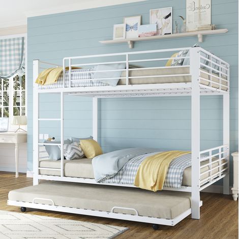 Letto a castello 140x200 cm bianco in metallo con terzo letto estraibile (1/5)