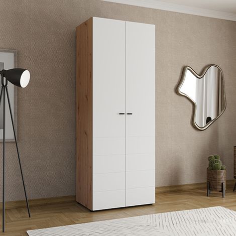 Armario 2 Puertas Pomar, Ropero Dormitorio Perchero, 1 Estante, 2 Puertas, 79x208h cm Blanco Mate (1/5)