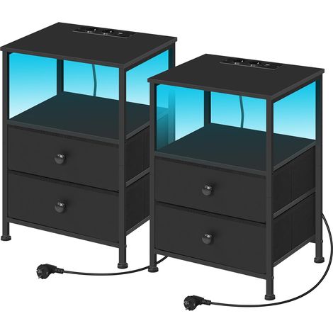 WOLTU 2x Comodino Mobiletto Cassettiera 2 Cassetti Design Con Led Nero