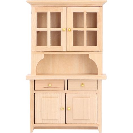 Meuble de cuisine miniature en bois pour maison de poupée à l'échelle 1:12, accessoires de décoration, couleur bois (1/5)