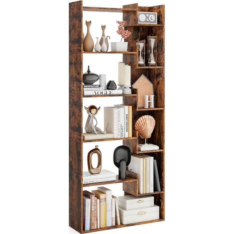 GOPLUS Bibliotheque pour Salon en Bois à 6 Niveaux, Bibliothèque Meuble de Rangement Haut avec Kit Anti-basculement, Séparateur de Pièce Autoportant, Étagère Ouverte pour Chambre, Bureau (Café) (1/5)