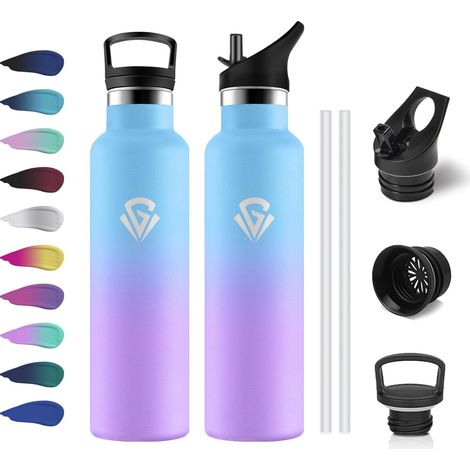 Gourde Isotherme 750ml, Bouteille Isotherme en Acier Inoxydable, Bouteille Isotherme Double Paroi, sans BPA, Gourde Inox avec Paille, , pour Enfant, Adultes, École, Randonnée, Jogging (1/5)