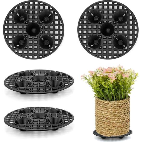 4 grilles de drainage, pot de fleurs en plastique, cales en filet, 20 cm, avec 4 systèmes d'irrigation, grille, pot de fleurs rond pour l'intérieur, le balcon, l'extérieur et le jardin (1/5)