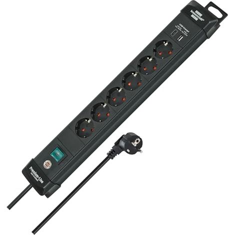 Brennenstuhl Premium Line multiprise noire 6 prises 2 USB