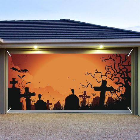 Tapisserie Décorative Halloween - Tissu Accrochable pour Porte de Garage - Motif Fantaisie Effrayant - Polyester - 150 x 200 cm (1/5)