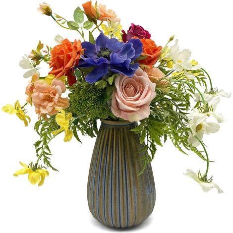 Faux Fleurs dans Un Vase en Céramique, Arrangement de Fleurs Artificielles Décoration pour Maison Cuisine Salon Salle à Manger Table Basse Centres de Table (Printemps) (1/5)