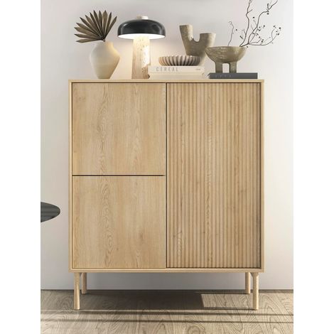 AX LIVING Trentinis 3T Highboard modern Braun, 103,5 cm, geriffeltes
