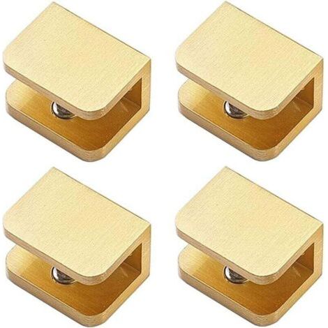 Lot de 4 pinces à verre sans perçage pour étagère de verre 10 mm-12 mm, dorées (1/4)