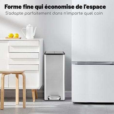 Poubelle en Acier Inoxydable 46L Poubelle de Cuisine avec Couvercles à Ailes à Fermeture Douce et Seau Intérieur Amovible Argent CW3889 Maison Chic (1/5)