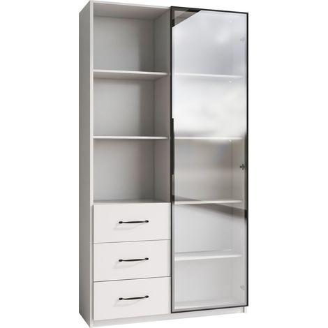 Vetrina LED bianca 80 x 40 x 160 cm con anta in vetro, 3 cassetti e 3 ripiani (1/5)