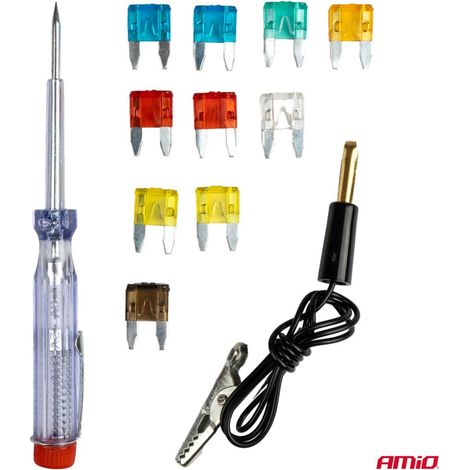 Jeu de 10 mini-fusibles + testeur de tension amio-03524