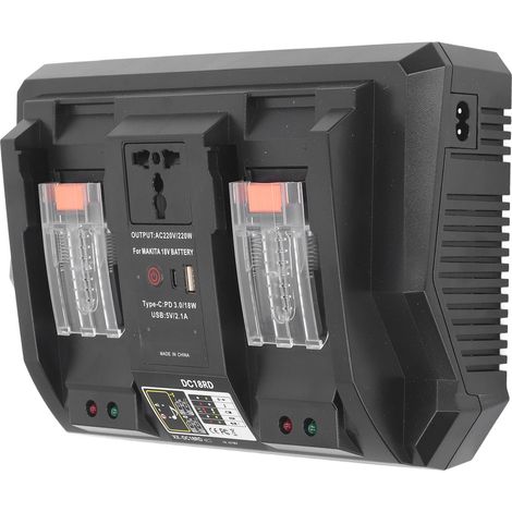 Chargeur batterie 14,4V 18V lithium-ion double port avec onduleur 220V 220W, éclairage LED, prise UE (1/5)
