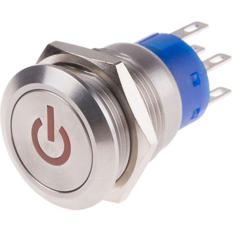 Bouton-poussoir, Momentané lumineux, LED Rouge, 5 A, Argent, Montage panneau 220V ( Prix pour 1 ) (1/2)