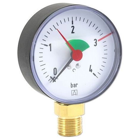 AFRISO Manometer HZ 80 - Anschluss radial 1/2'' AG - Anzeige 0-4 bar, rote Markierung bei 3,0 bar