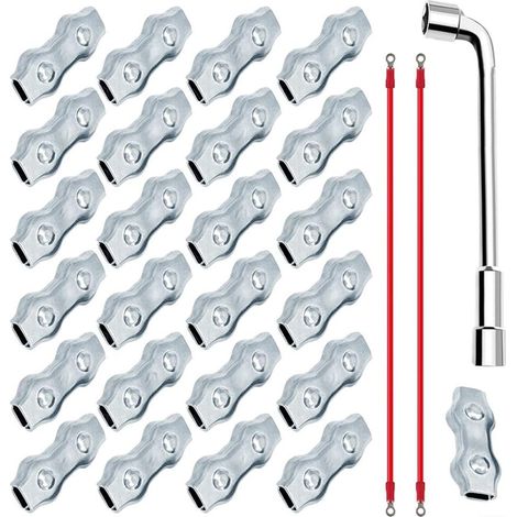 Kit de connecteurs de corde M5 pour clôture électrique, 28 pièces avec clé, pour fil polyvalent pour jardin, cour, accessoires de clôture résistants aux intempéries, blanc et rouge (1/5)