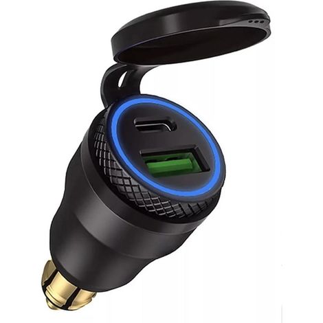12V USB-C-Adapter mit DIN-Stecker – Schnellladung für Motorräder – Aluminiumgehäuse (1/4)