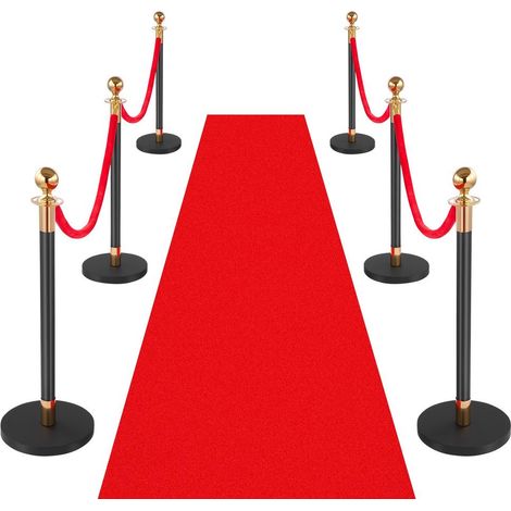 Poteau de Guidage 6PCs, Potelet Guide-file avec 4 Cordes en Velours de 1,5 m et Tapis Rouge, pour Contrôle de Foules Théâtre Fête Mariage Exposition, Poteau de Balisage avec Base Creuse (1/5)