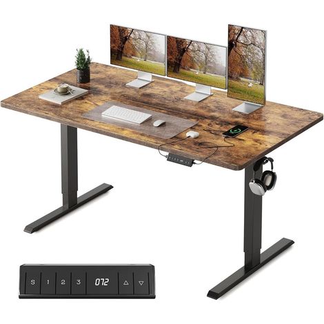 FEZIBO Schreibtisch Elektrisch Höhenverstellbar 140x60 Braun (1/5)